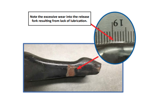 Clutch fork wear as depicted in the TSB