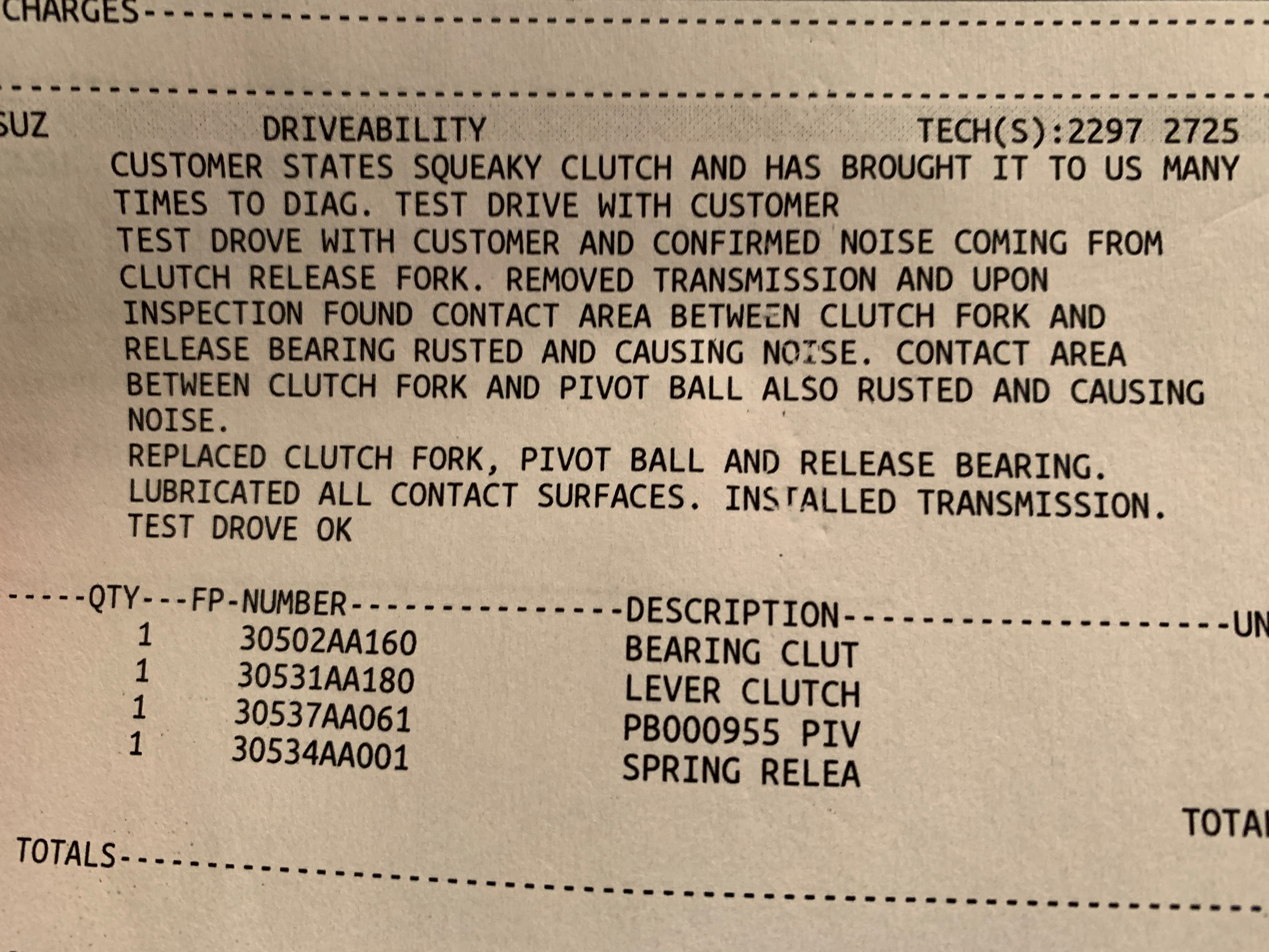 The parts replaced under warranty